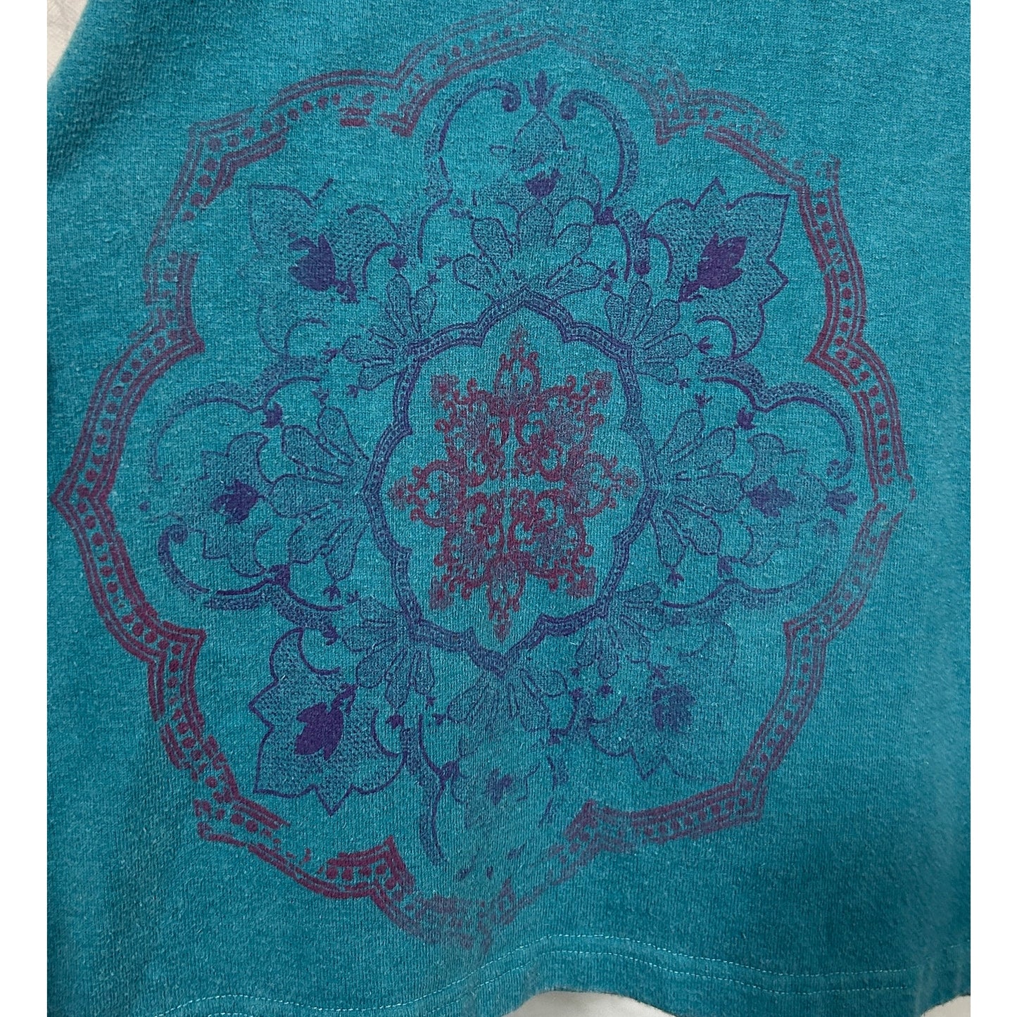 Earth Creations Hemp Organic Cotton Long Sleeve Shirt Teal Mandala Print L