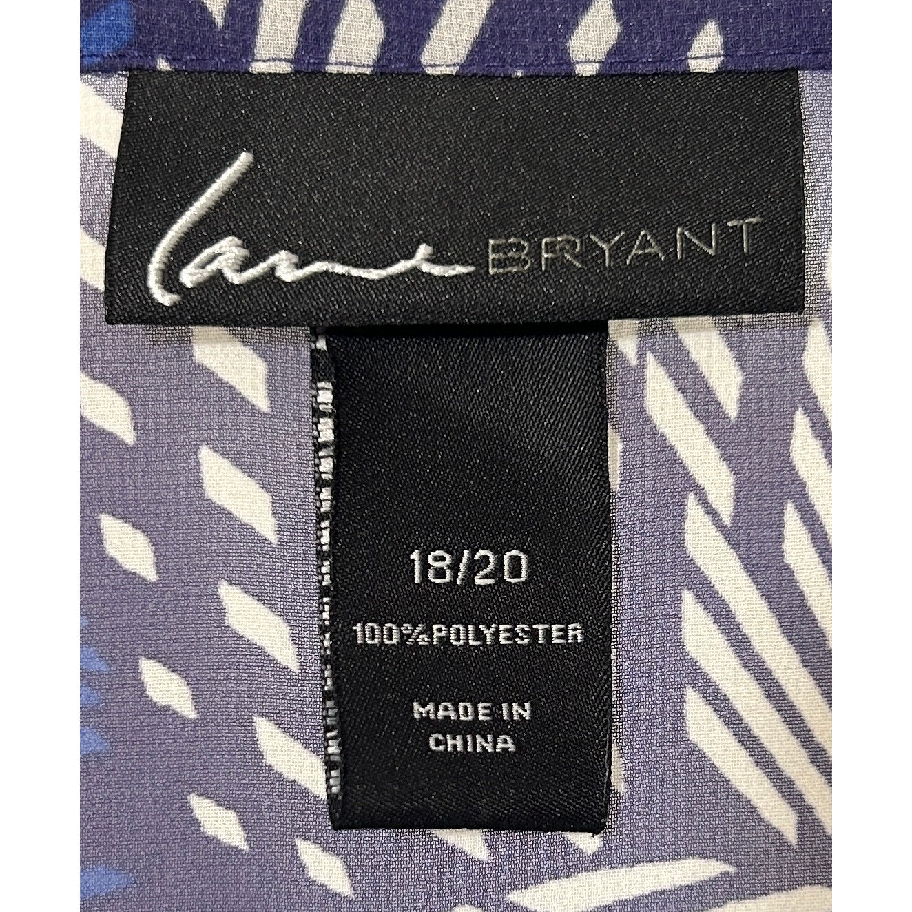 Lane Bryant Blue White Abstract Sheer Button-Up Blouse Size 18/20