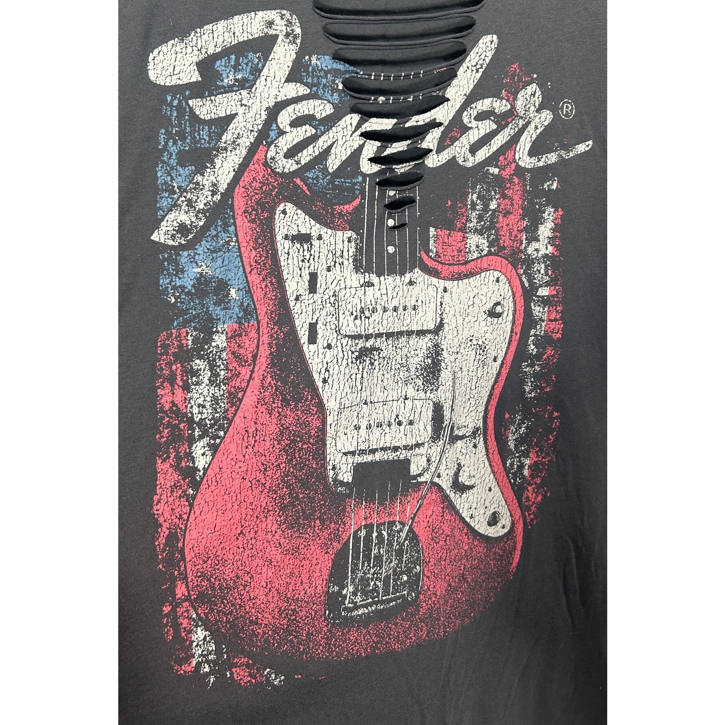 Fender Graphic Cutout Neck T-Shirt Black Oversized Women’s Plus Size 3X