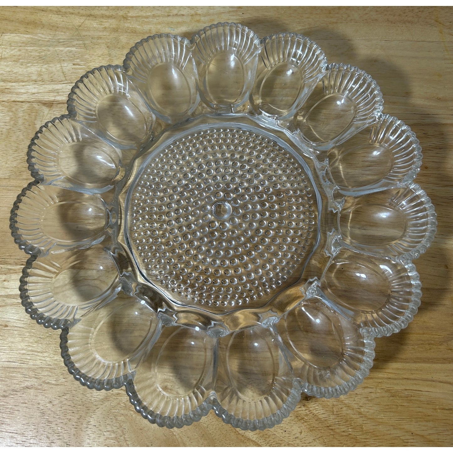Indiana Glass Deviled Egg Tray Clear Vintage 15-Slot 11.25" Serving Plate