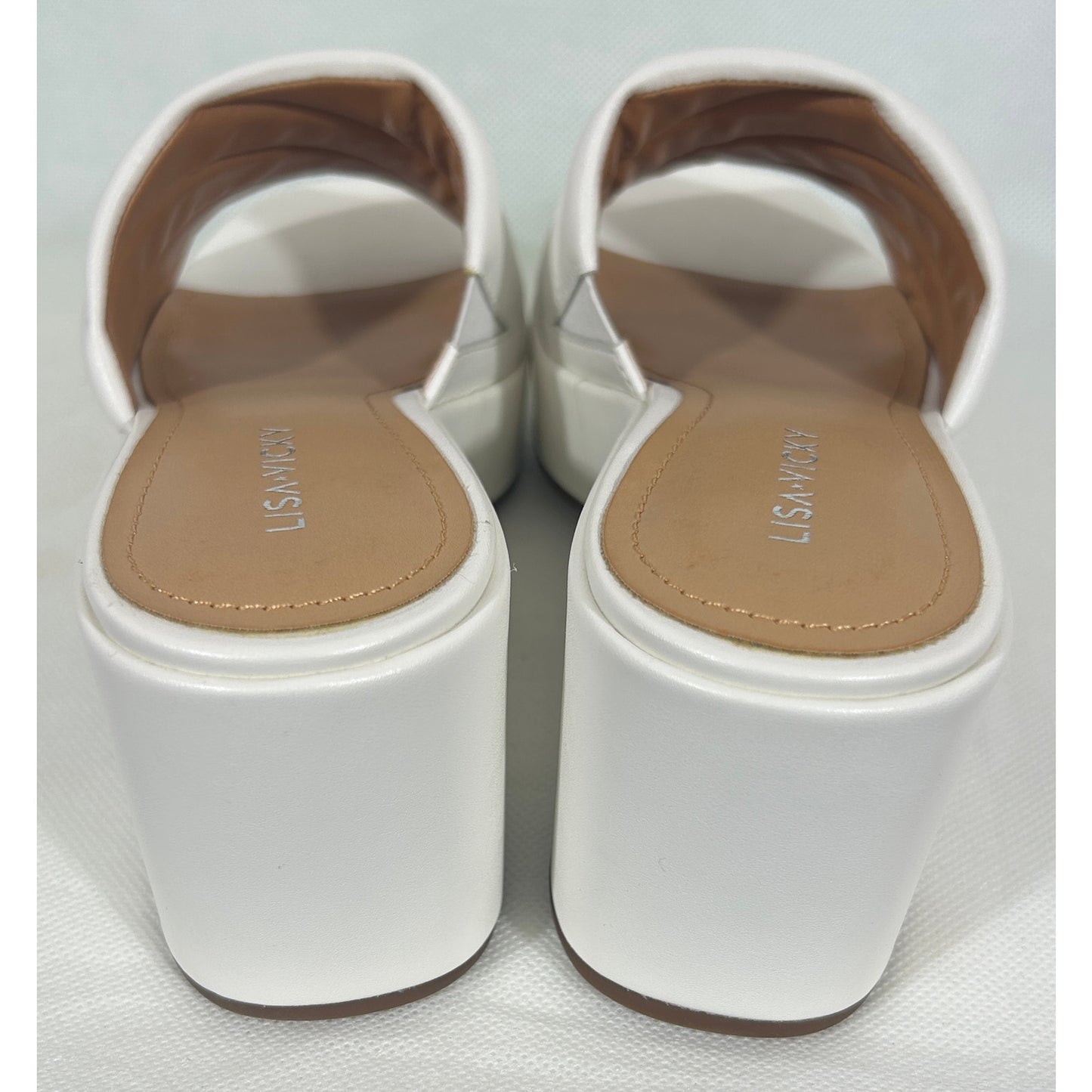 Lisa • Vicky White Platform Mules 9.5 M – Quilted Slide Heel; New in Box