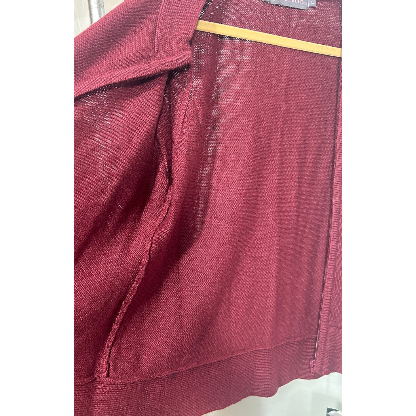 Of the Earth Hemp Wool Burgundy Asymmetrical Zip Sweater Jacket Size L