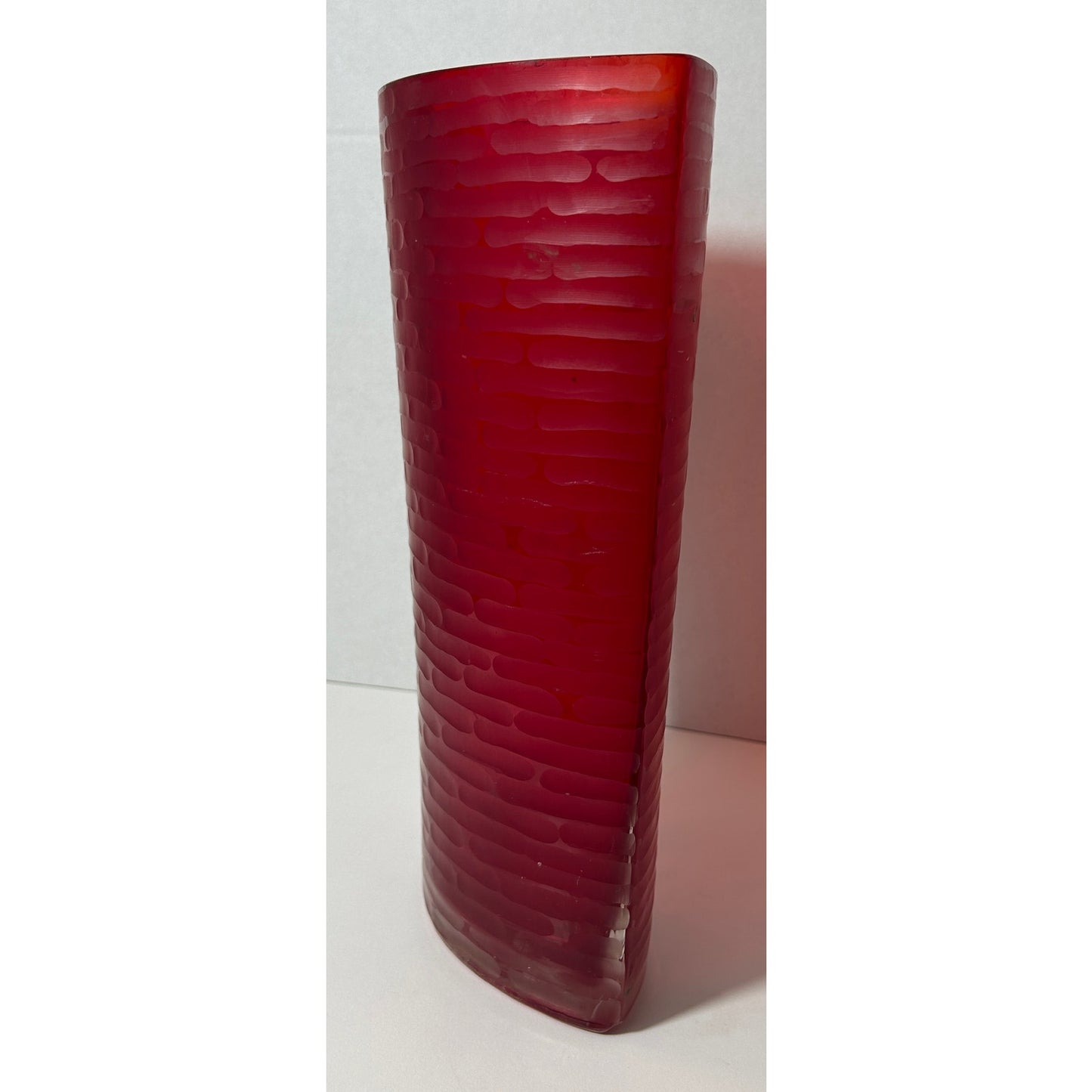 Vintage Tall Ruby Red Textured Glass Vase – 12″ H, 7.75″ W Unique Form