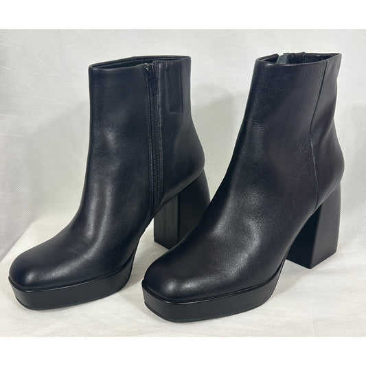 Lisa • Vicky Black Leather Ankle Zip Platform Boots Size 9.5 – Chunky Heel