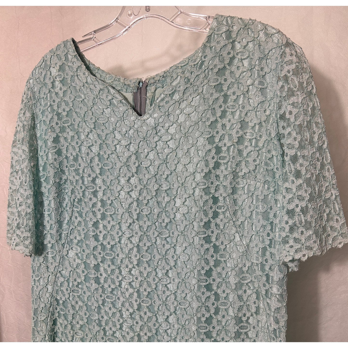 Handmade Seafoam Green Lace Dress Short Sleeve Lined Shift Style Size M