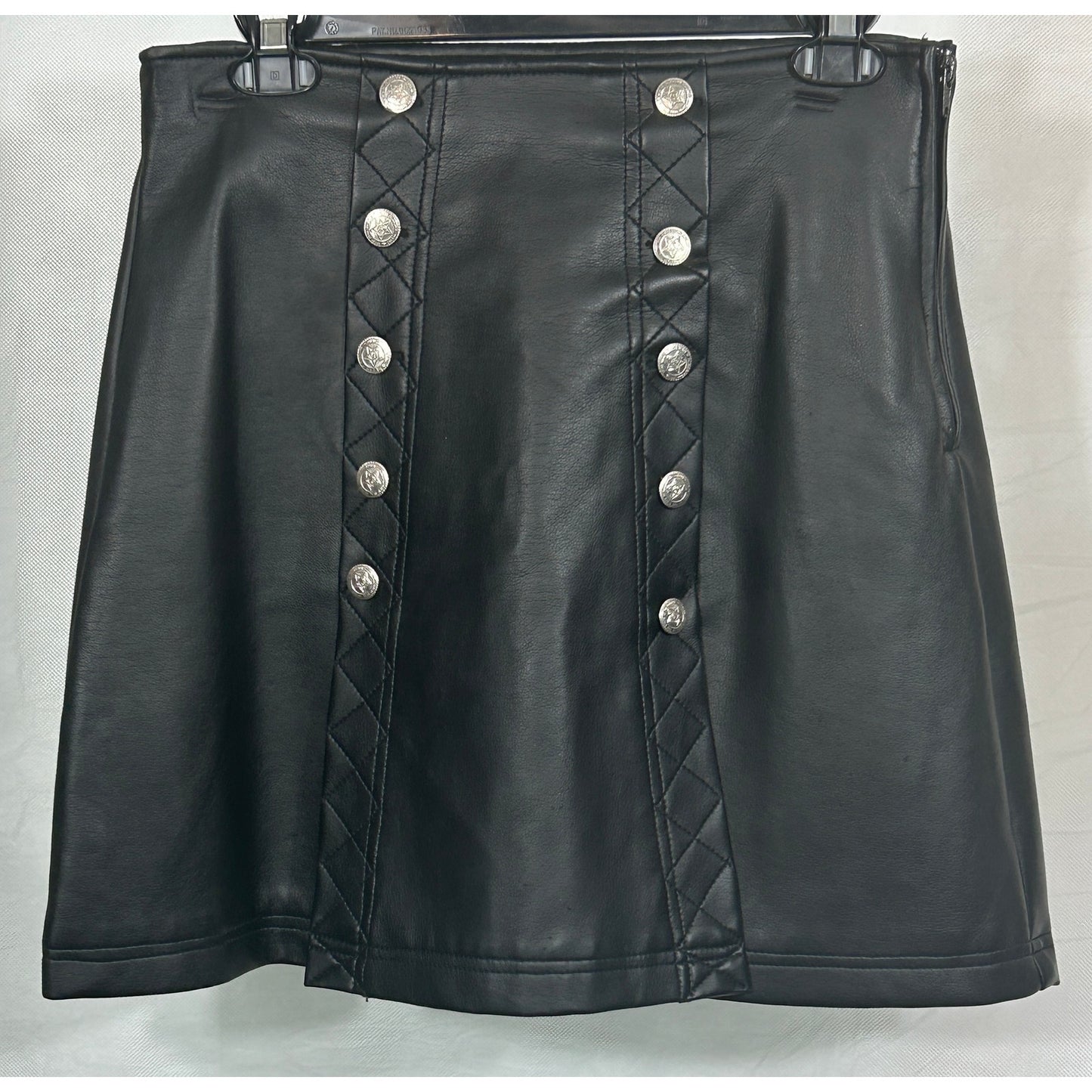Neutral Zone Faux Leather Skirt w/ Silver Buttons, Quilted Detail - Size M