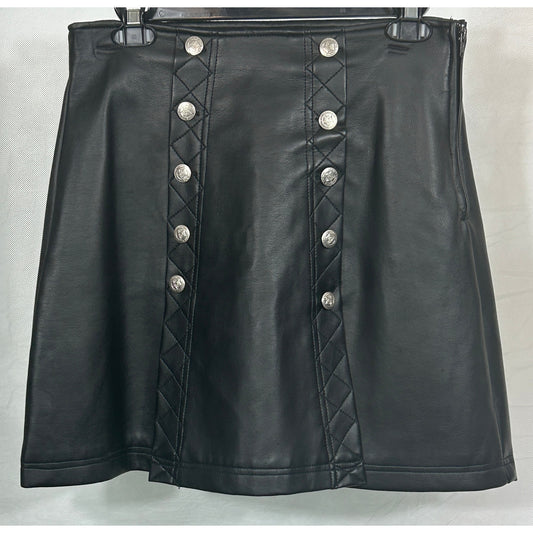 Neutral Zone Faux Leather Skirt w/ Silver Buttons, Quilted Detail - Size M