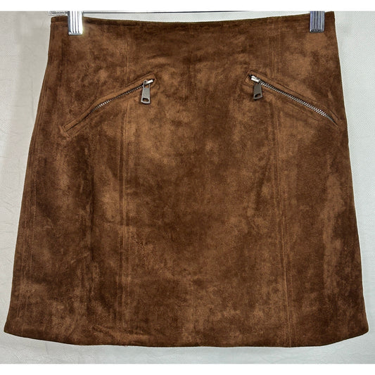Tractr Brown Faux Suede Mini Skirt with Zippers Size 0/25 NWT