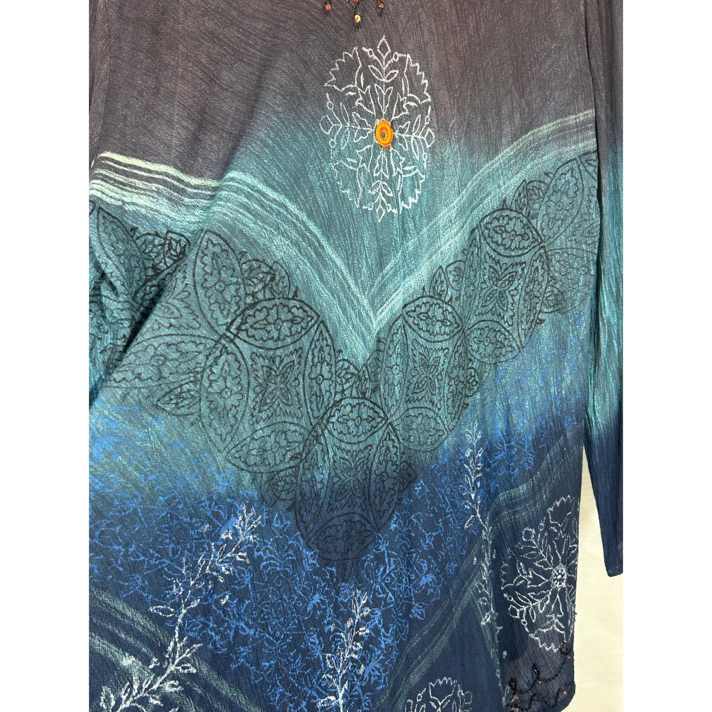 GreaterGood Blue Teal Embroidered Tunic Top 1X/2X Rayon India Boho Style
