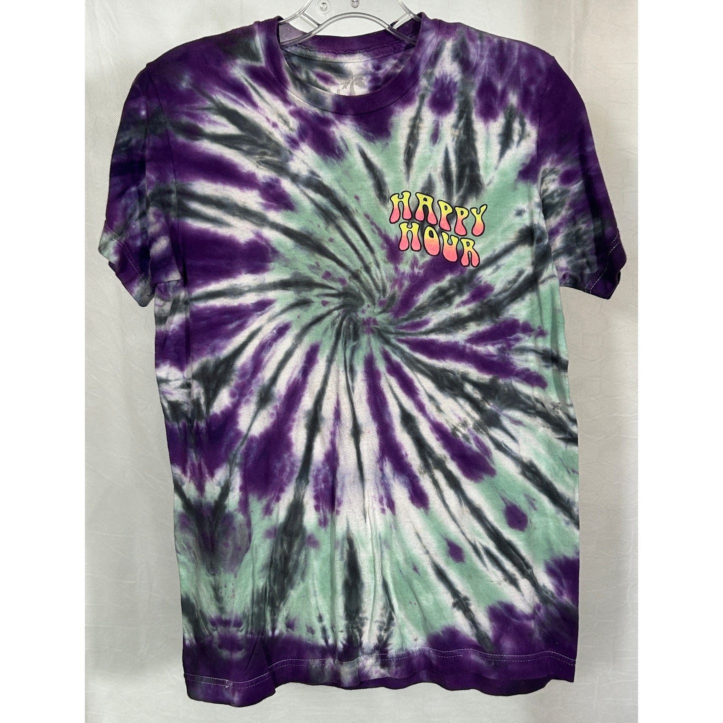 Happy Hour Trip Out Tie Dye T-Shirt Small Psychedelic Mushroom Graphic Tee