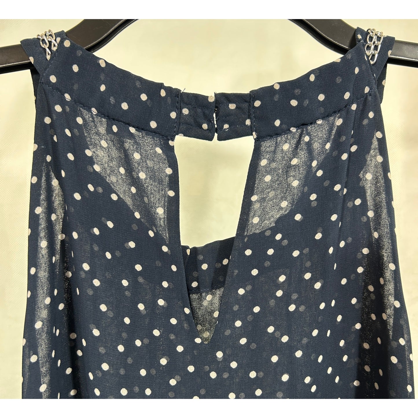 Calvin Klein Navy Polka Dot Chain Detail Sleeveless Blouse Size L