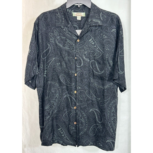 Tommy Bahama 100% Silk Shirt Paisley Black Green Small