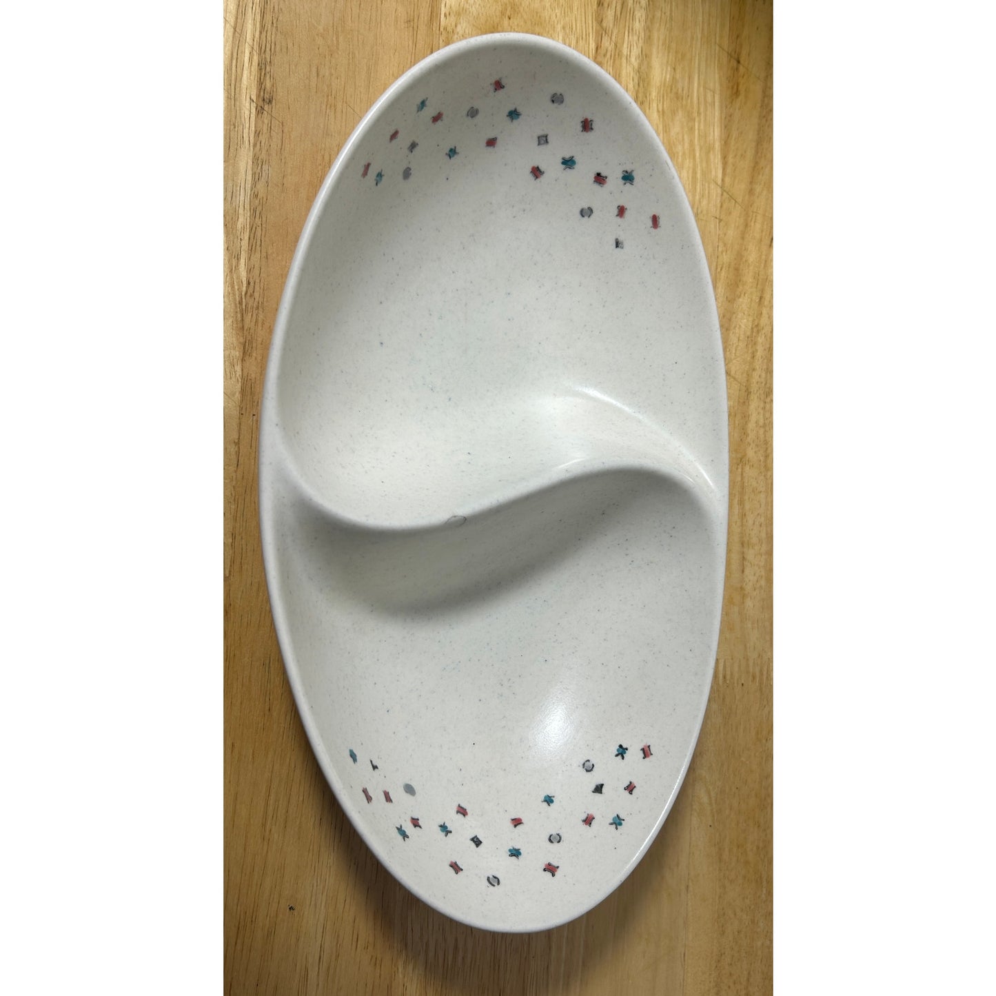 Metlox Poppytrail Confetti Speckled Divided Serving Dish – 11.5" Oval Bowl