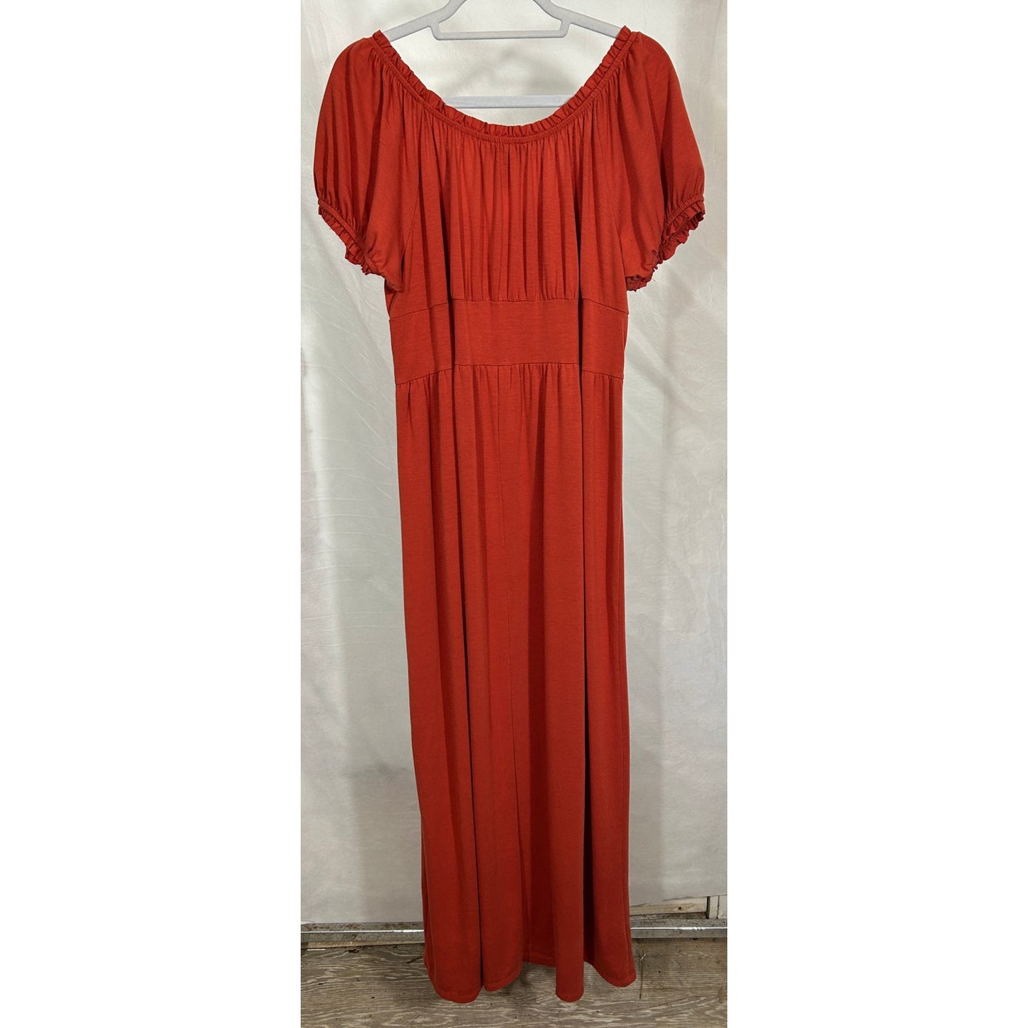 Paper Doll Rust Red Maxi Dress Puff Sleeve Boho Peasant Style Size L