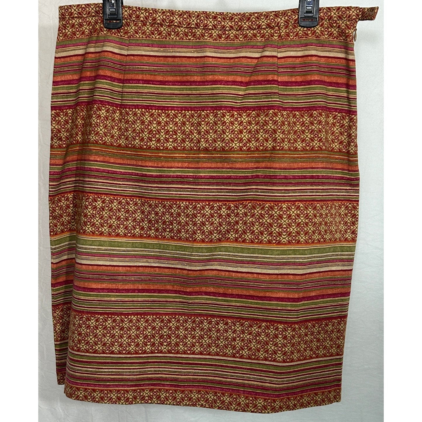 Talbots Multicolor Stripe Brocade Skirt Size 14 Cotton Blend Made in USA