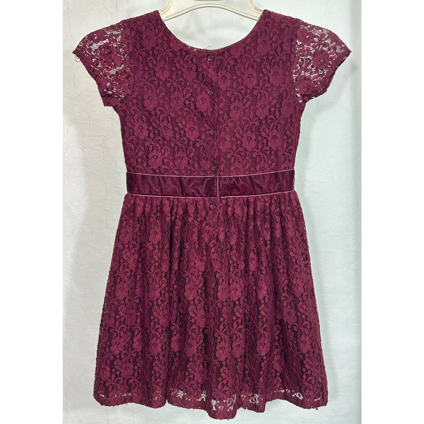 Carter’s Girls Burgundy Lace Dress Size 7 Velvet Waistband Holiday Party