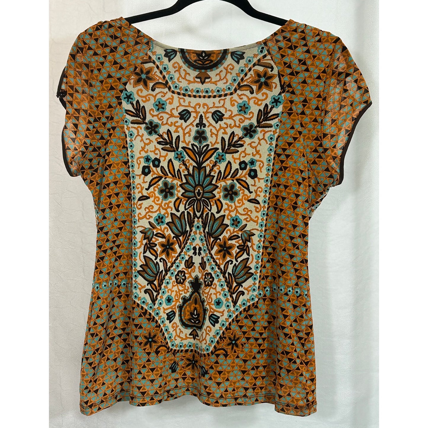 Nicole by Nicole Miller Boho Floral Mesh Top XL Multicolor Sheer Lined