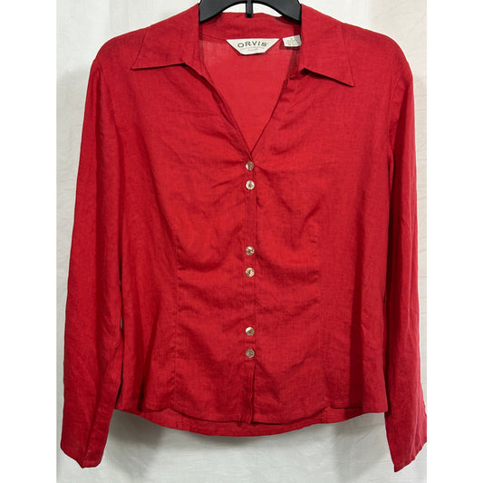 Orvis Women’s Red Hemp Tencel Button Down Shirt Long Sleeve Size Small