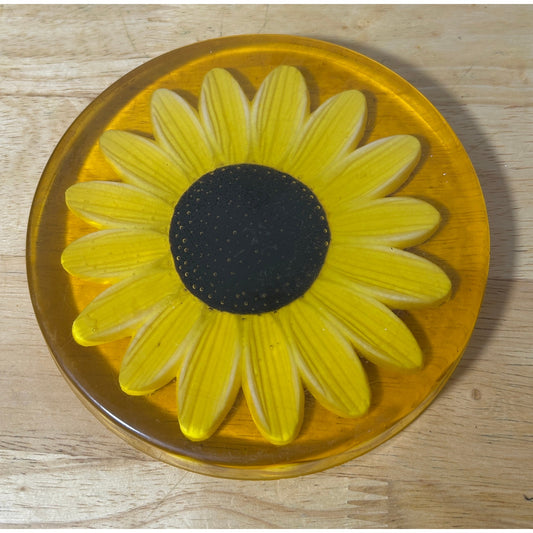 Vintage Lucite Sunflower Resin Round Trivet