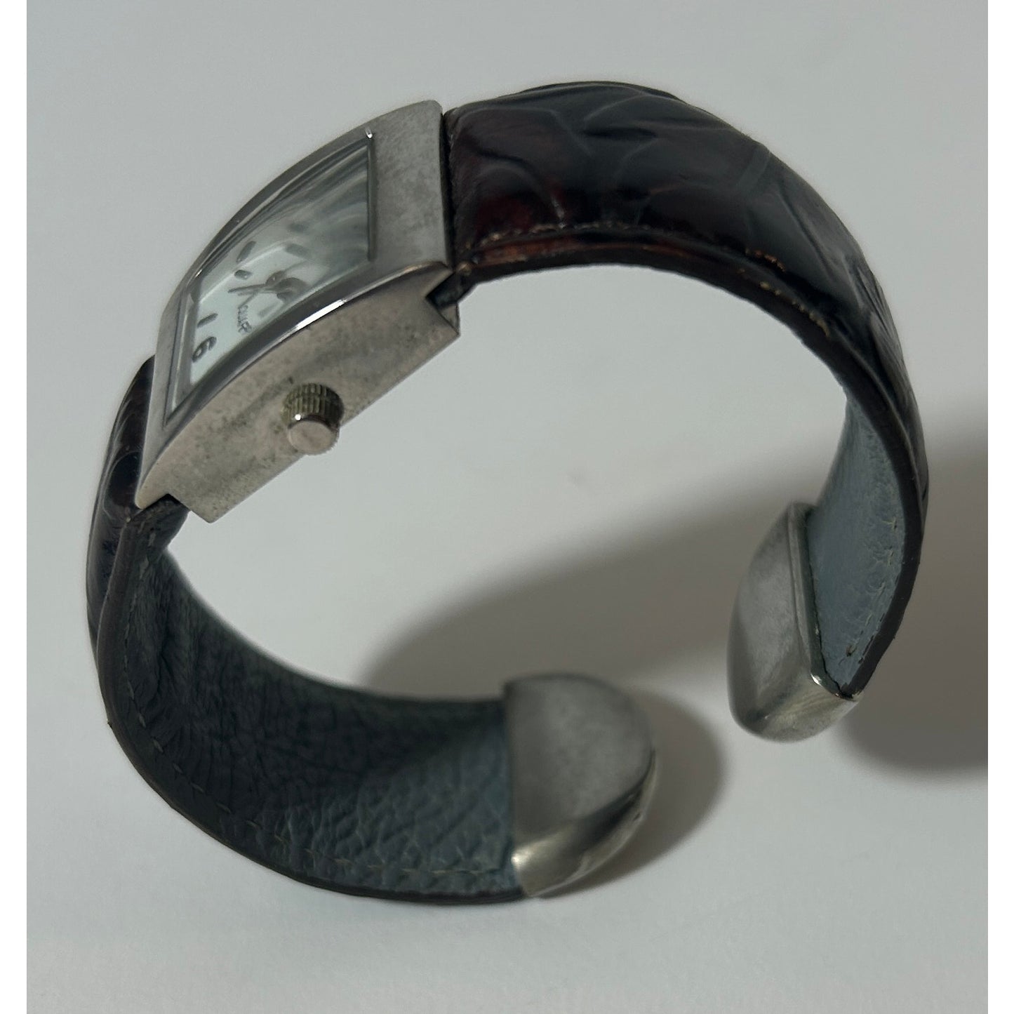 Vernier Women’s Quartz Watch Brown Tooled Leather Cuff Band