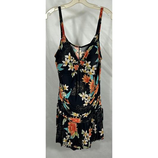 Always For Me Floral Skirted Swimsuit 20W Tropical Black One-Piece