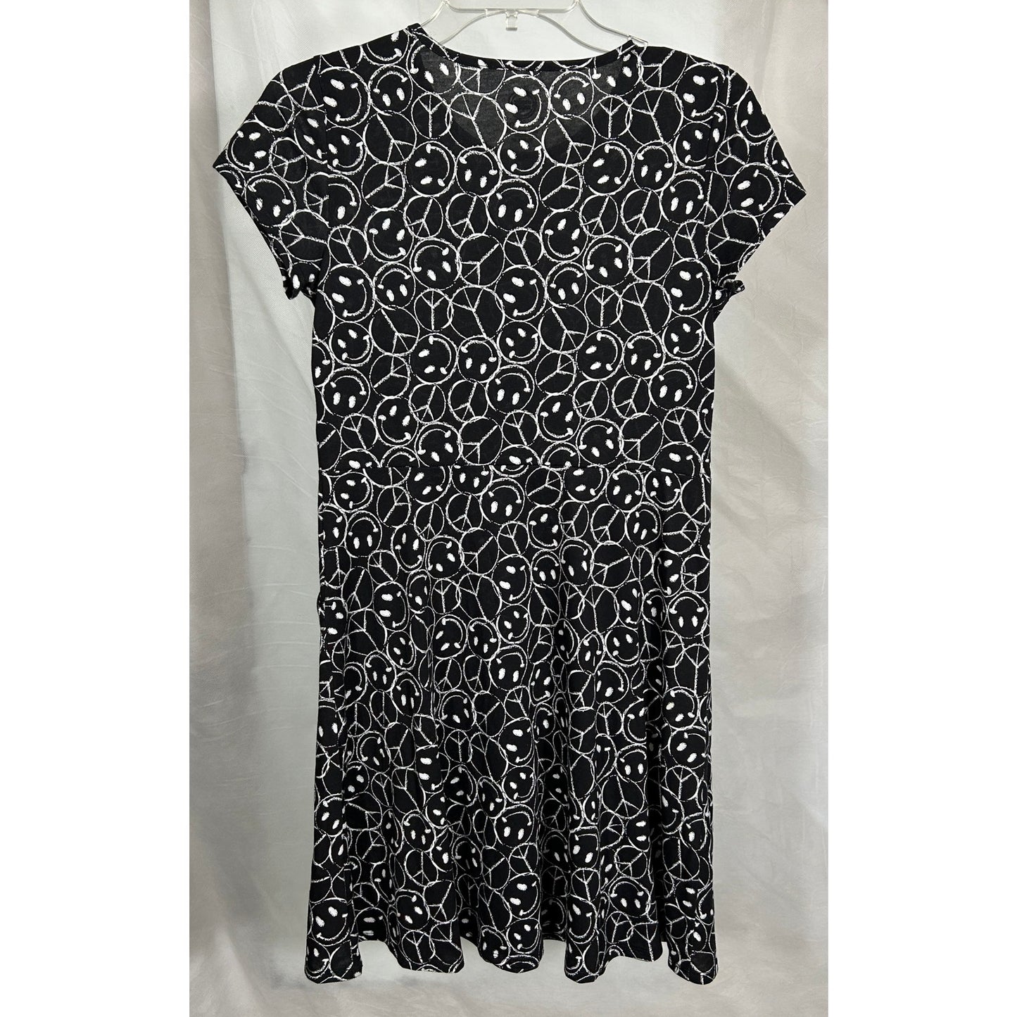 Wonder Nation XL Girls Dress Black Peace Smile Print Cotton Recycled Poly