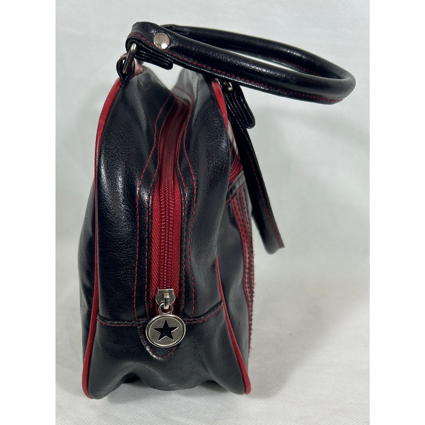 Retro Black & Red PVC Purse with "55" Patch and Star Zipper Charm – 8"x10"