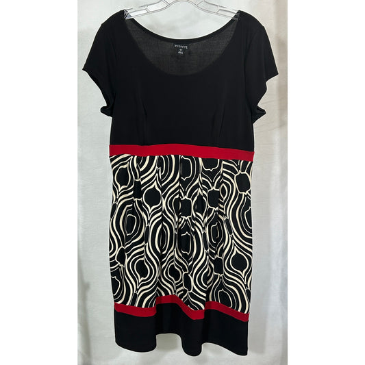 En Focus Studio Black Red Patterned Empire Waist Dress Size 12