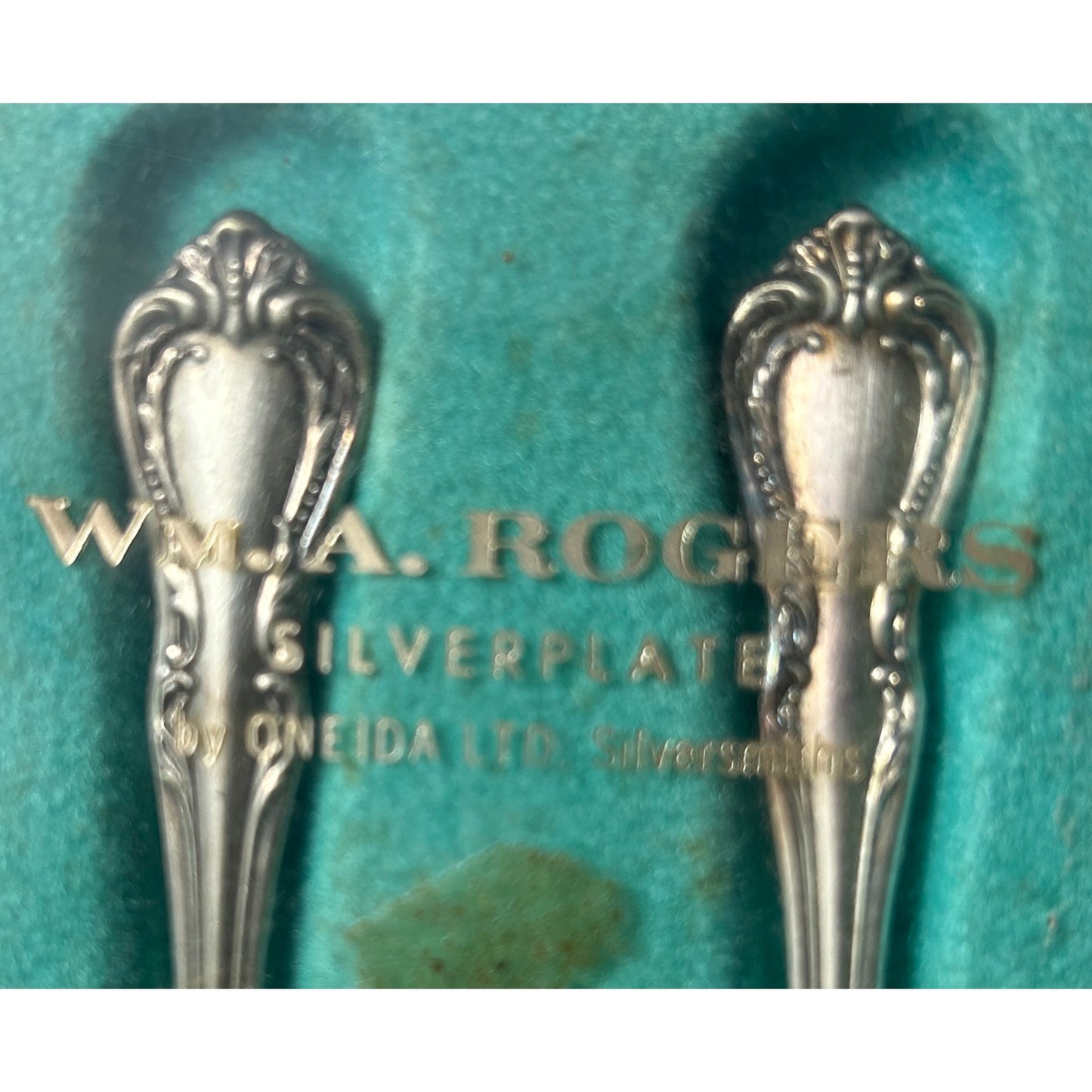 Vintage Wm. A. Rogers Silverplate Baby Spoon & Fork Set in Original Box