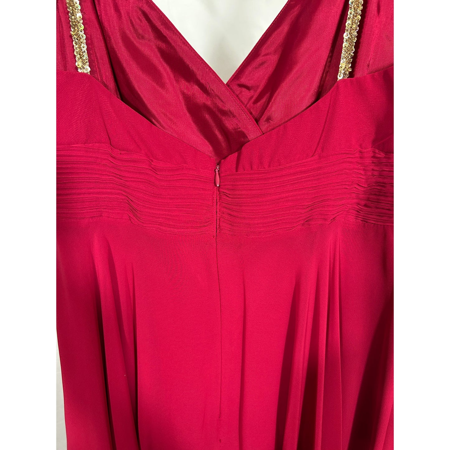 Donna Morgan Red Cocktail Dress with Beaded Straps, Size 16