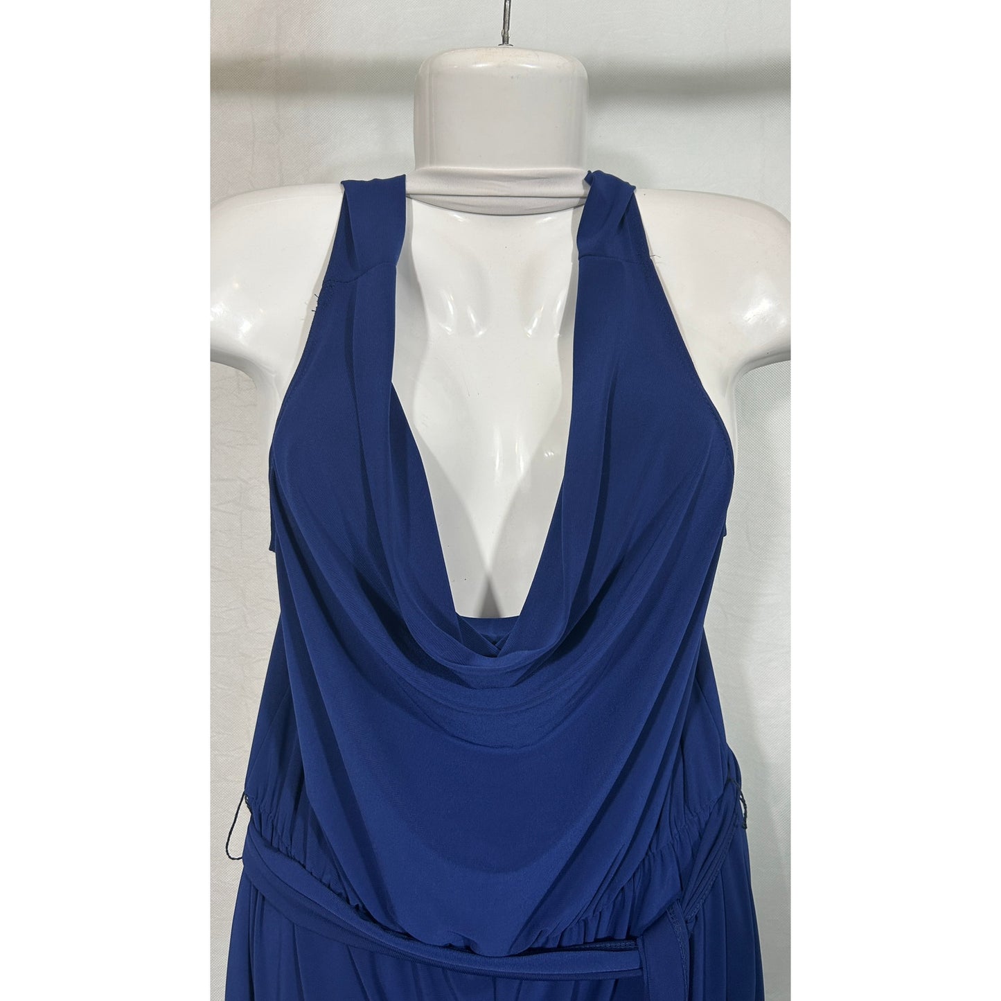 ESY Studio Blue Drape Jumpsuit XL Cowl Neck Belted Colorblock Legs USA