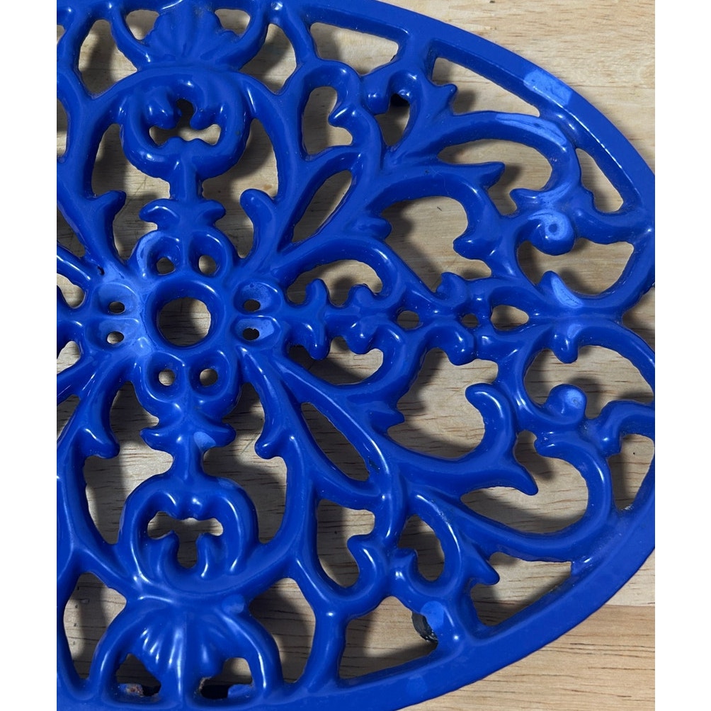 Vintage Ceramic Trivet Blue Floral Design 9.5"x7.25" - Made in Japan