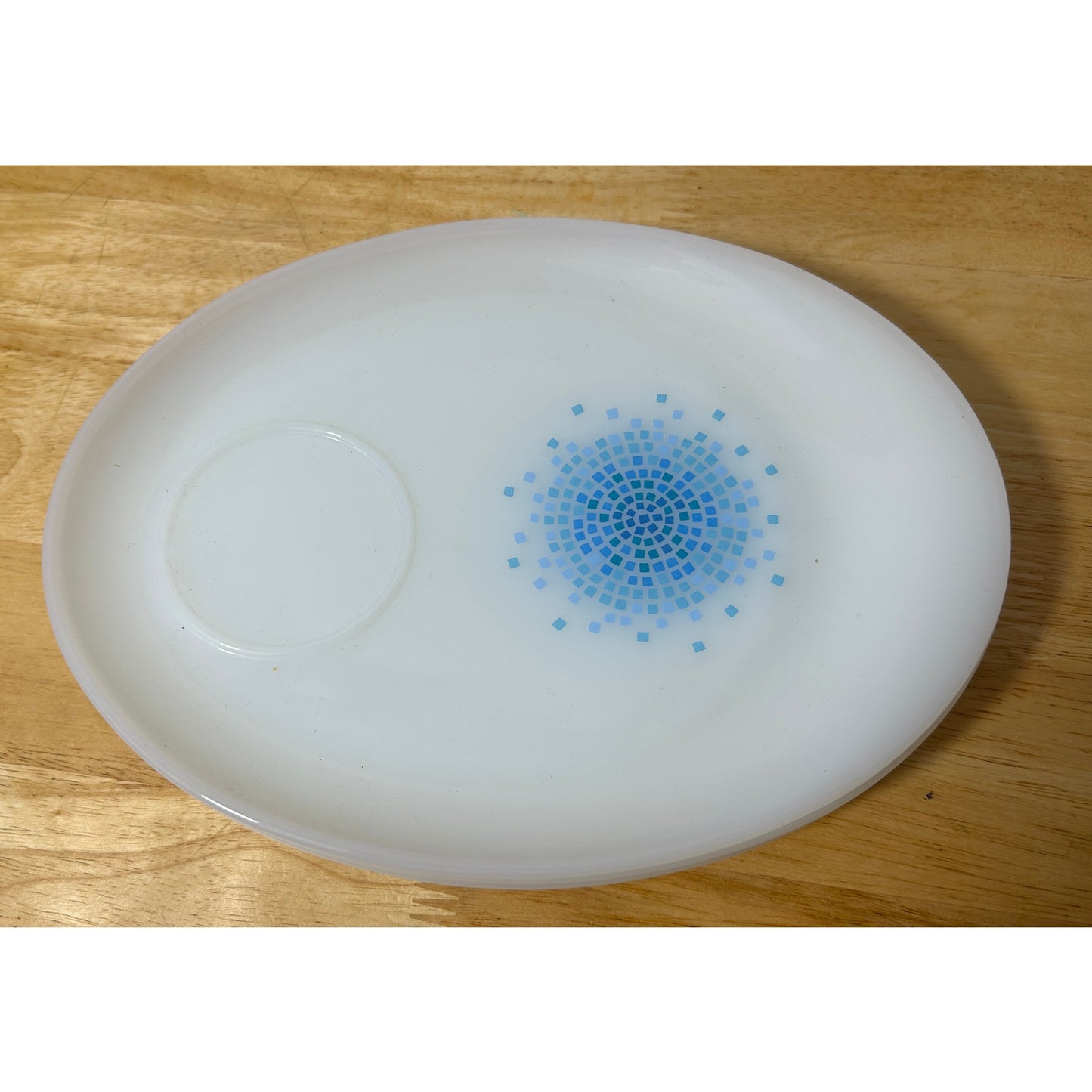 Fire King Milk Glass Blue Mosaic Snack Plates Set of 4 Anchor Hocking USA