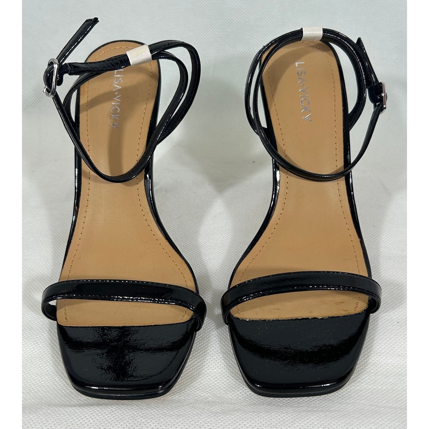 New Lisa Vicky Black Patent Strappy Heels 8.5M – Square Toe Block Heel Sandals