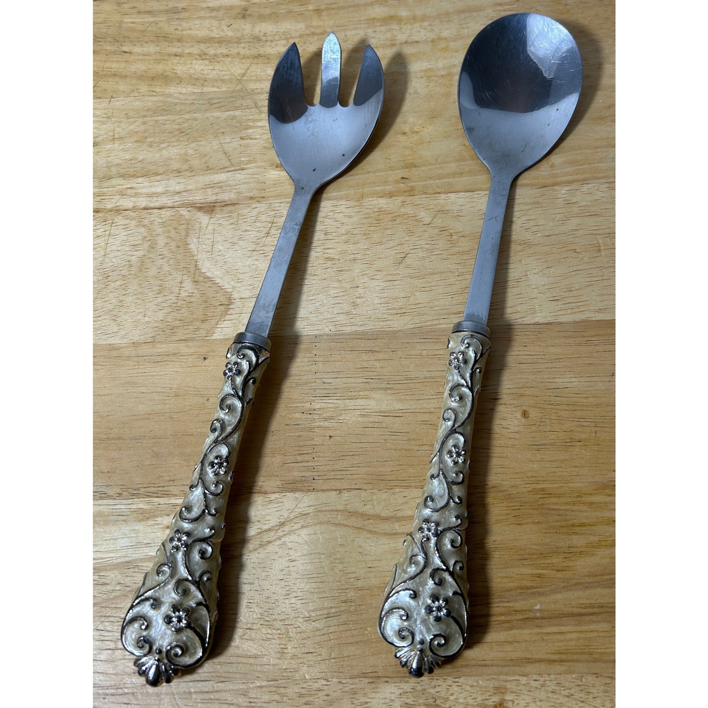 Vintage Ornate Stainless Wedding Serving Spoon & Fork Set 11.5"