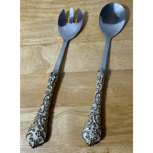 Vintage Ornate Stainless Wedding Serving Spoon & Fork Set 11.5"