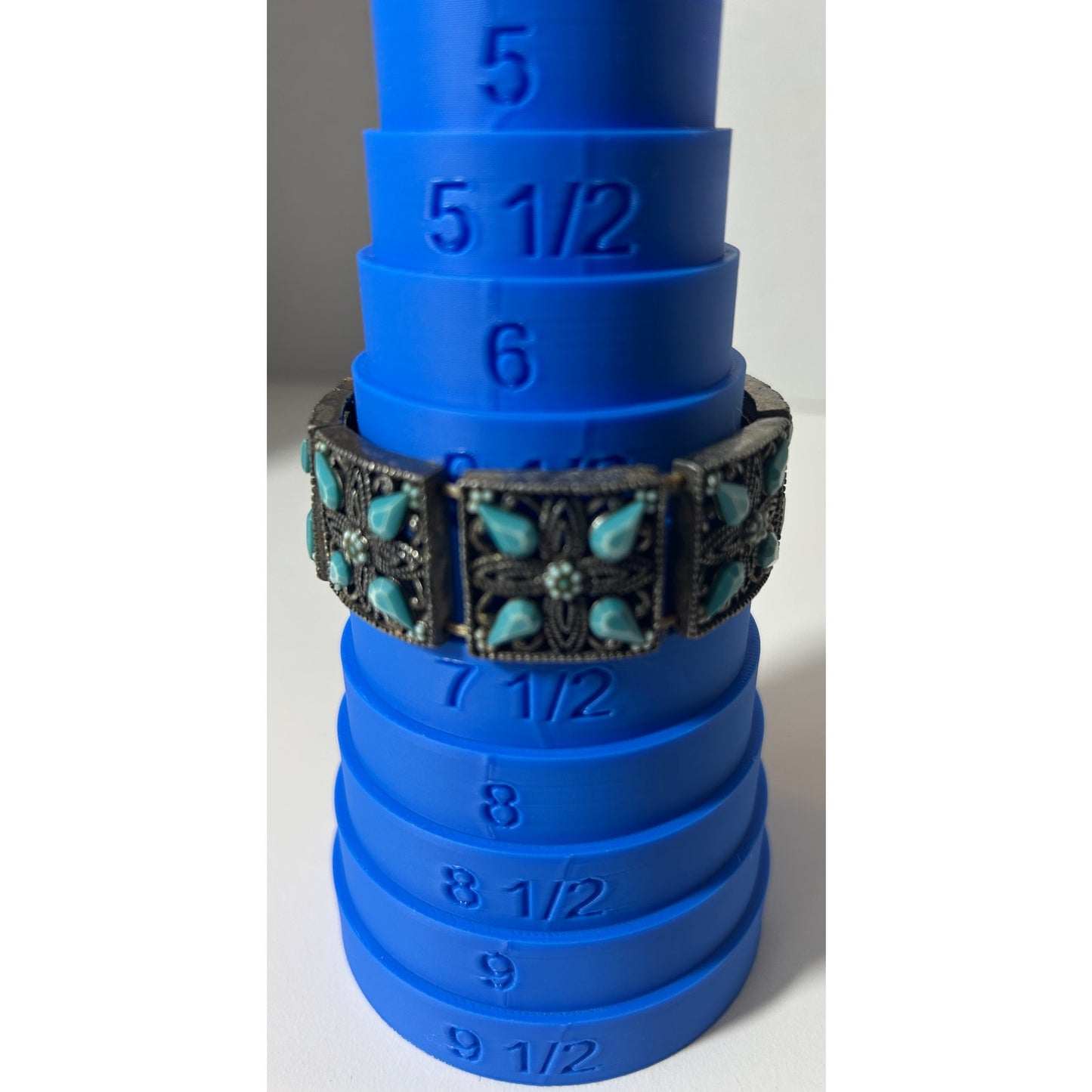 Vintage Boho Wide Cuff Bracelet w/ Faux Turquoise Floral Panels 7"