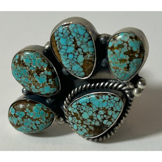 Sterling Silver Five‑Stone Turquoise Cluster Ring - Adjustable, NWT