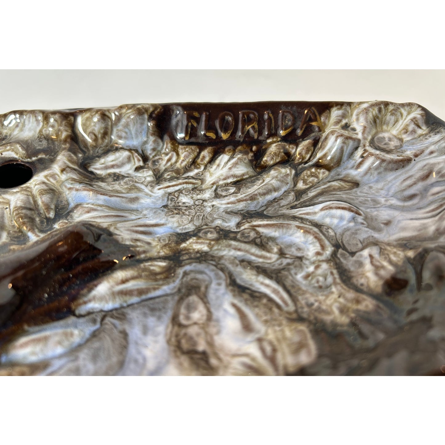 Vintage Florida Souvenir Pottery Ashtray with Alligator & Fish Design