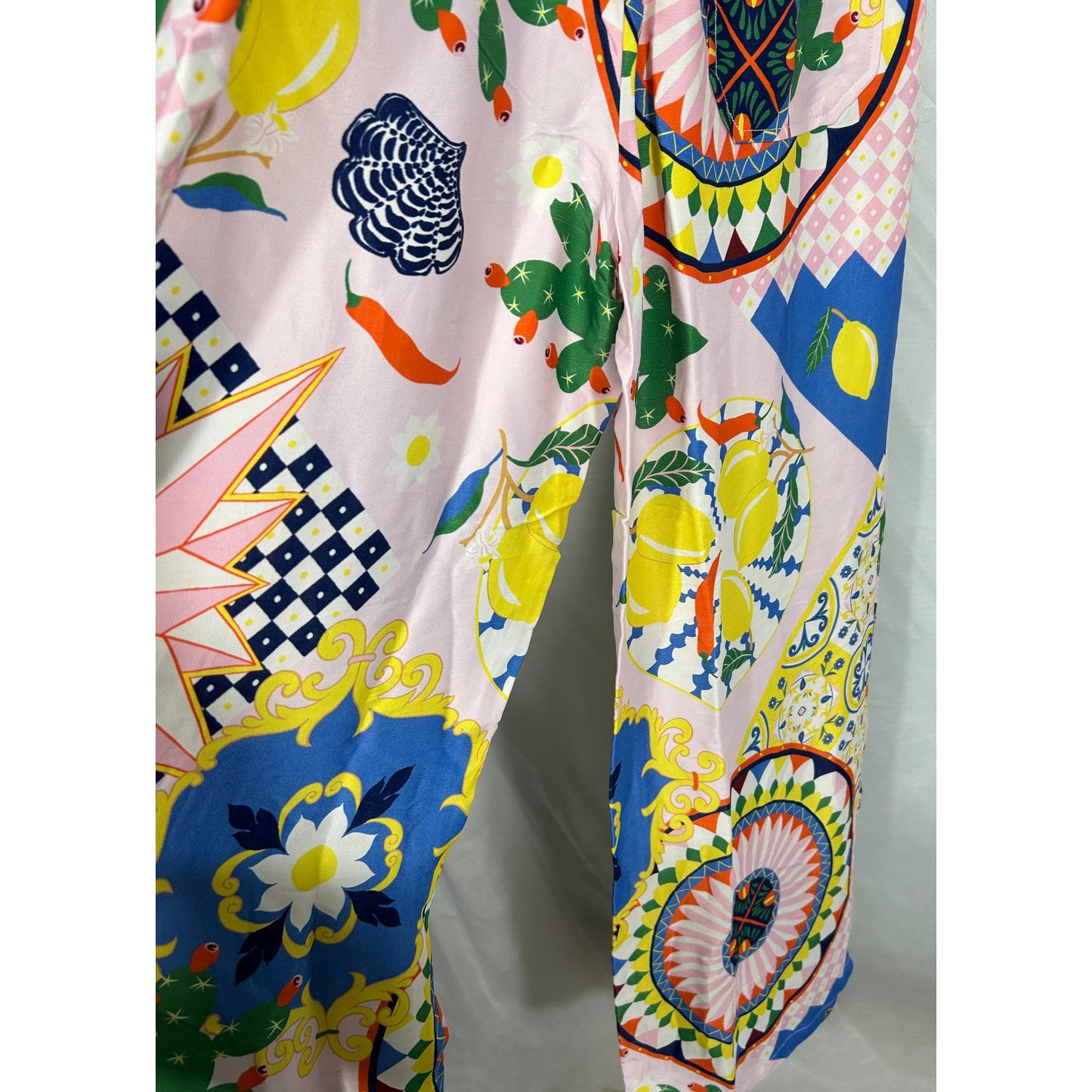Maeve Anthropologie Pink Citrus Tile Print Wide Leg Pants - Size M