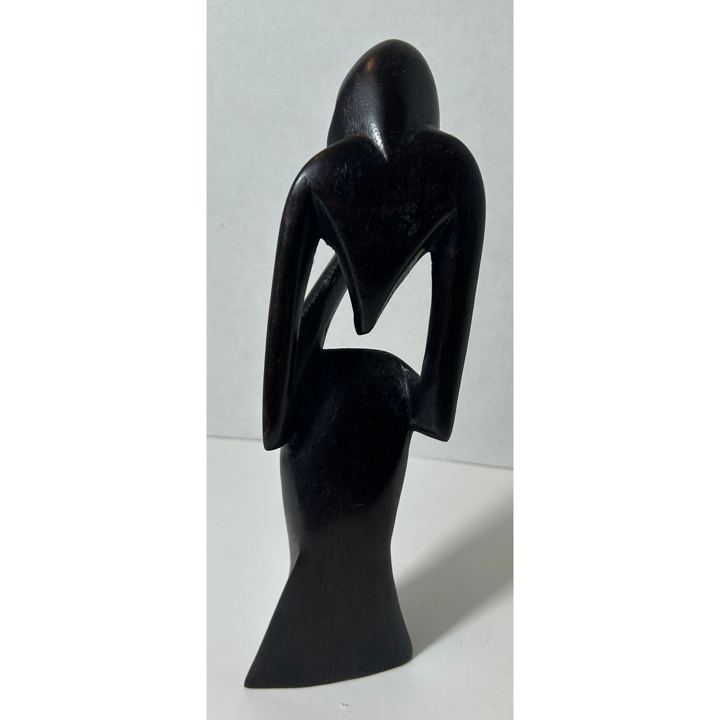 Hand‑Carved Wood “Thinking Man” Sculpture Abstract Figurine 9.75″