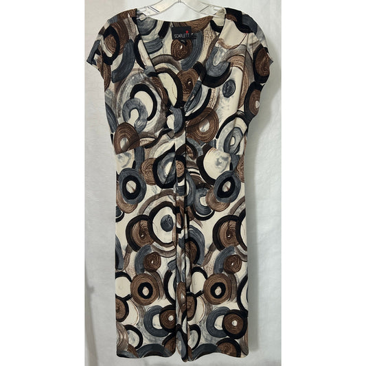 Scarlett Brown Black Circle Print Dress Size 12 Twist Front Knee Length