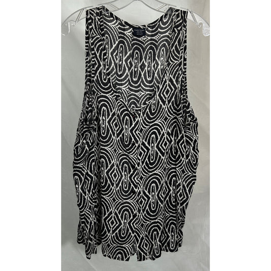 Black White Geometric Sleeveless Button Tank Top Rayon - XXL