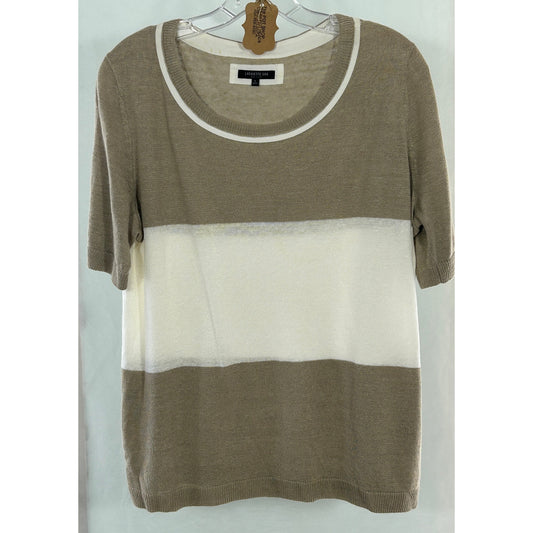 Lafayette 148 New York Color Block Hemp Knit Short Sleeve Sweater Size M