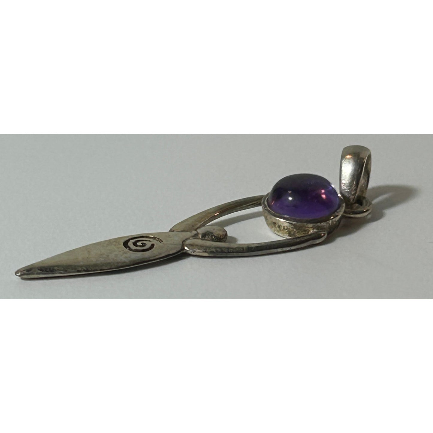 Vintage Sterling Silver Goddess Pendant with Amethyst Cabochon 2.5"