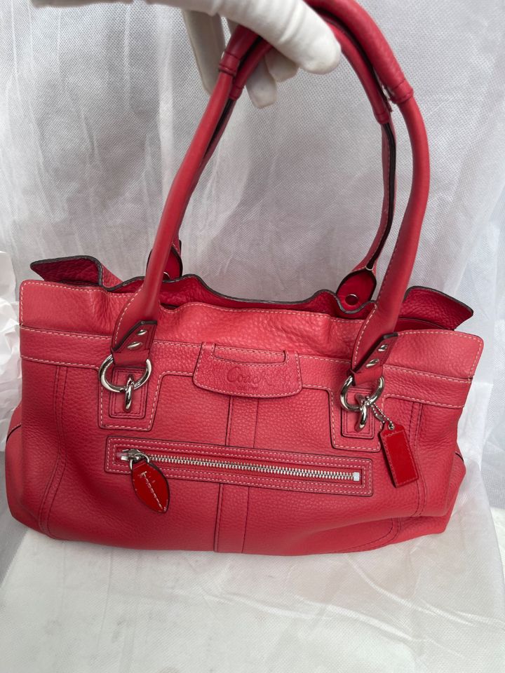 Coach Penelope Red Pebbled Leather Satchel Shoulder Bag