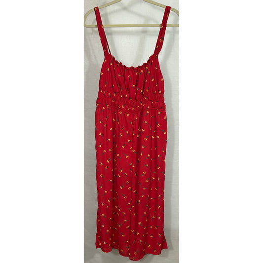 ROW A Red Floral Wide Leg Sleeveless Romper Jumpsuit Size XL