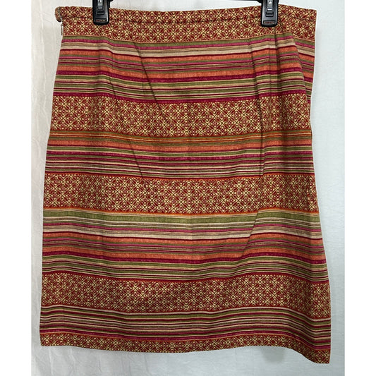 Talbots Multicolor Stripe Brocade Skirt Size 14 Cotton Blend Made in USA