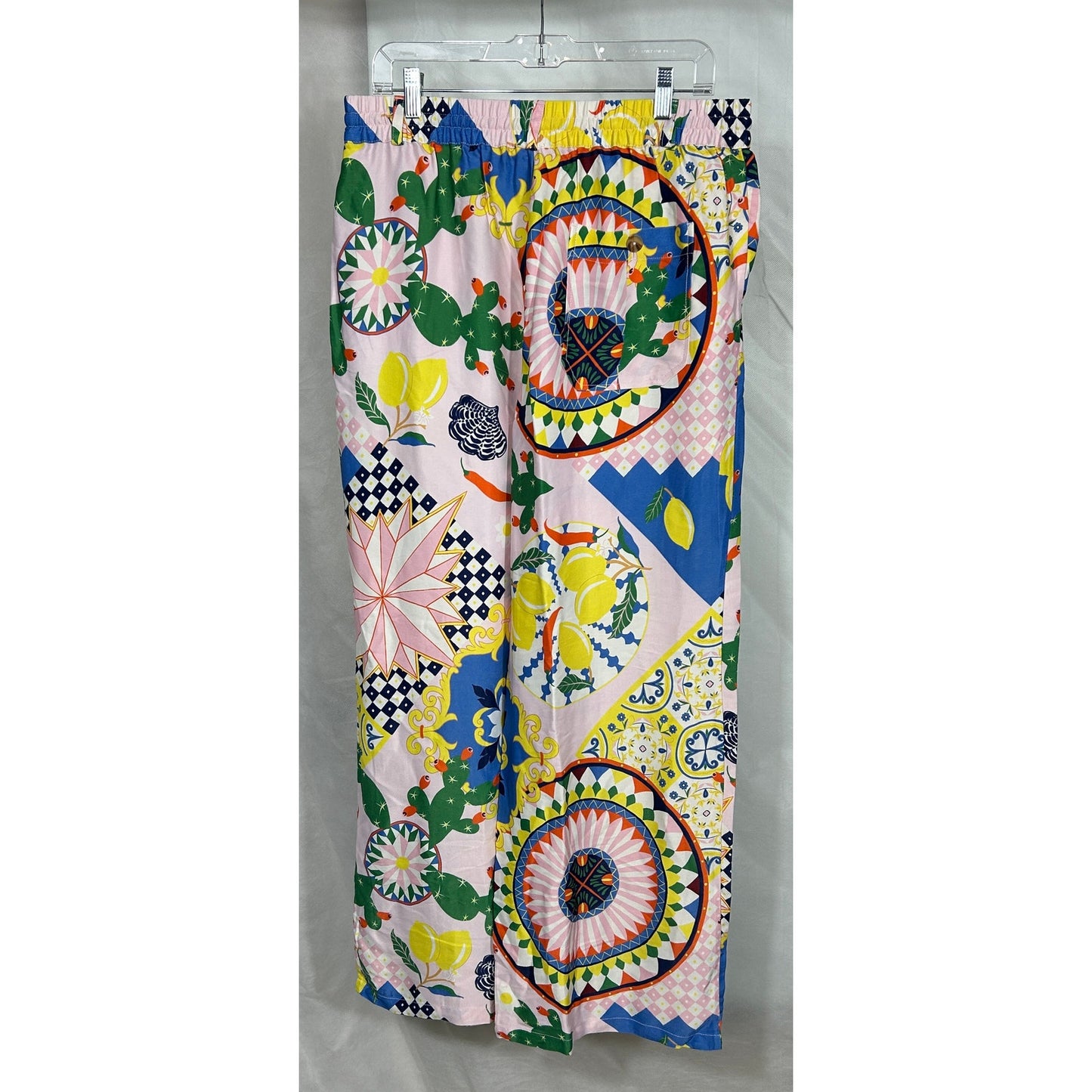 Maeve Anthropologie Pink Citrus Tile Print Wide Leg Pants - Size M