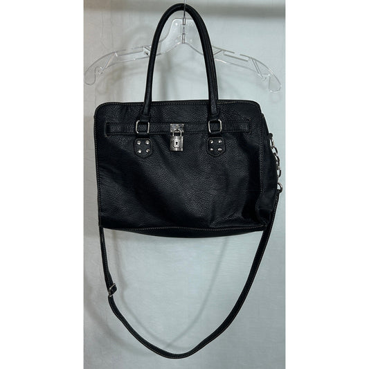 Black Faux Leather Tote Bag with Padlock Accent and Chain Strap 11"x10.5"